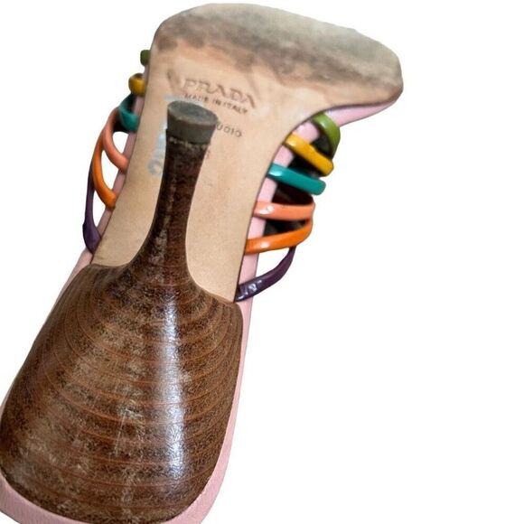 Prada Vera Cuoio Rainbow Strapped Kitten Heel Sandals - Picture 8 of 9